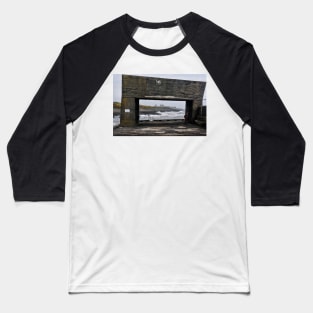 Craster Sea Wall View of Dunstanburgh Castle, Northumberland, UK Baseball T-Shirt